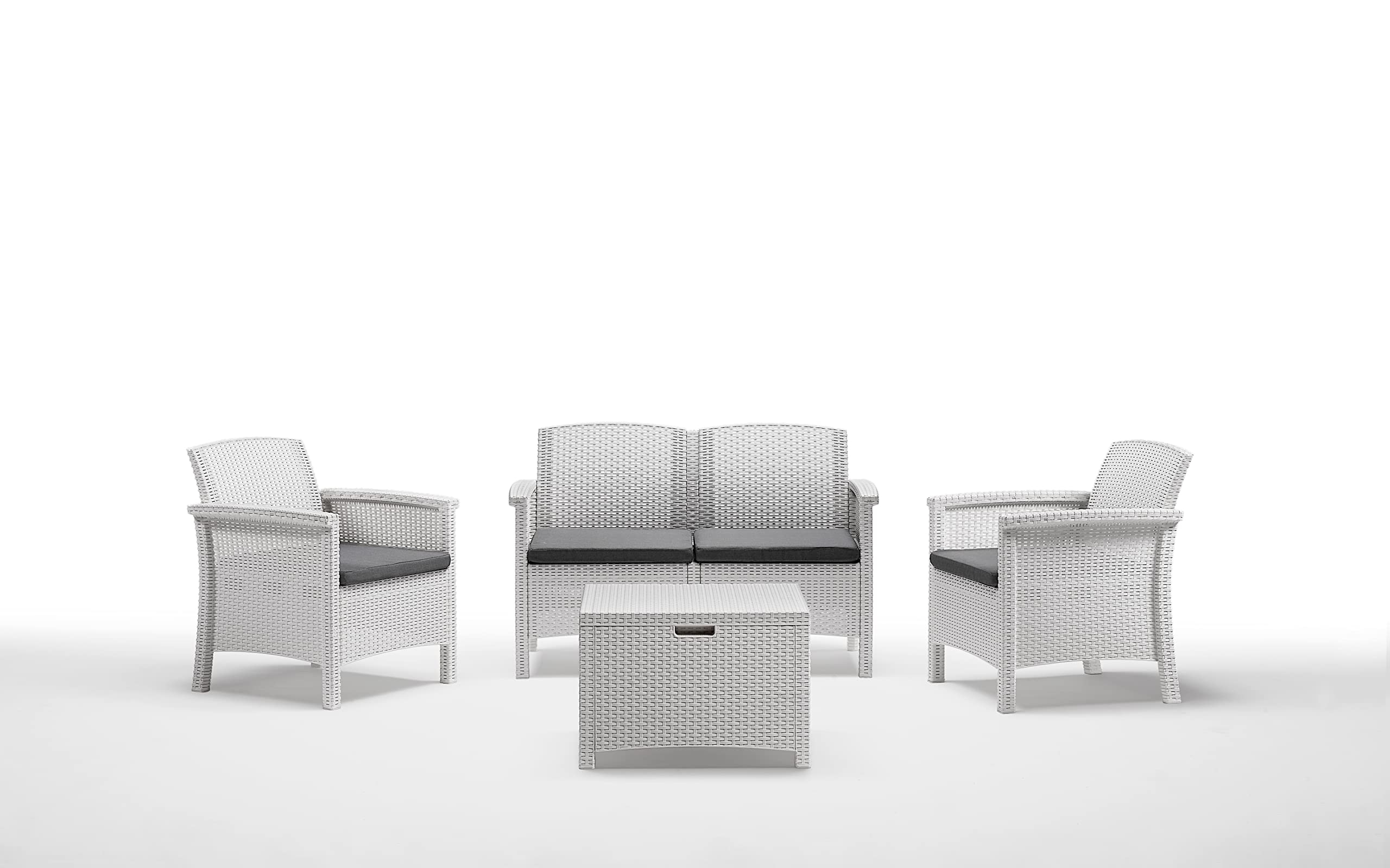 BICA Set Venezia 2 Gartenmöbel-Set, 2 Sessel, 1 2-Sitzer-Sofa, Beistelltisch und Sitzkissen, Weiß