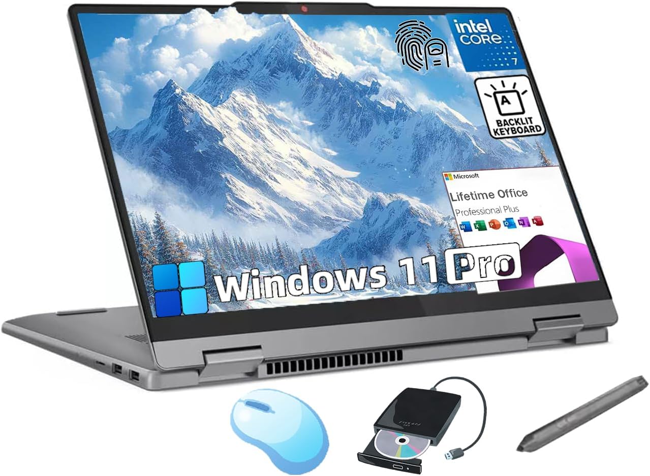 Lenovo Ideapad Flex 5i Laptop - 2-in-1 Laptop Computer | Core 7 150U(>i7-1355U) | 14" WUXGA Touchscreen | Windows 11 Pro & Lifetime Office | Fingerprint Reader, Backlit KB | 16GB RAM, 1TB SSD