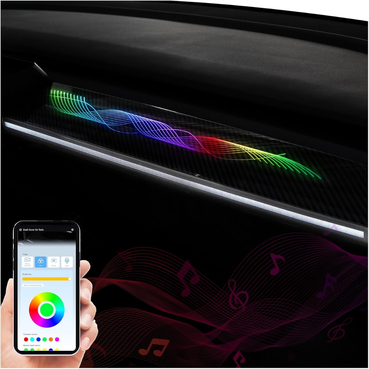 KEWISAUTO RGB Ambient Light for Tesla Model 3 & Model Y, LED Center Console Dashboard Neon Light with Storage Box for 2019-2022 Tesla Model 3/2021-2024 Model Y Accessories (Ribbon Flowing Style)