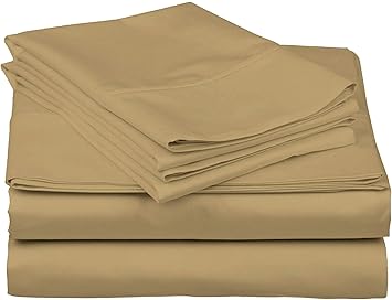 Cotton Home- 4 Pieces Twin Size Beige Color Sheet Set Soft Quality Luxury 18 Inch Deep Pocket & Bedding Set with Flat Sheet, Fitted Sheet, 2-Pillow Covers20" x 30" Inches