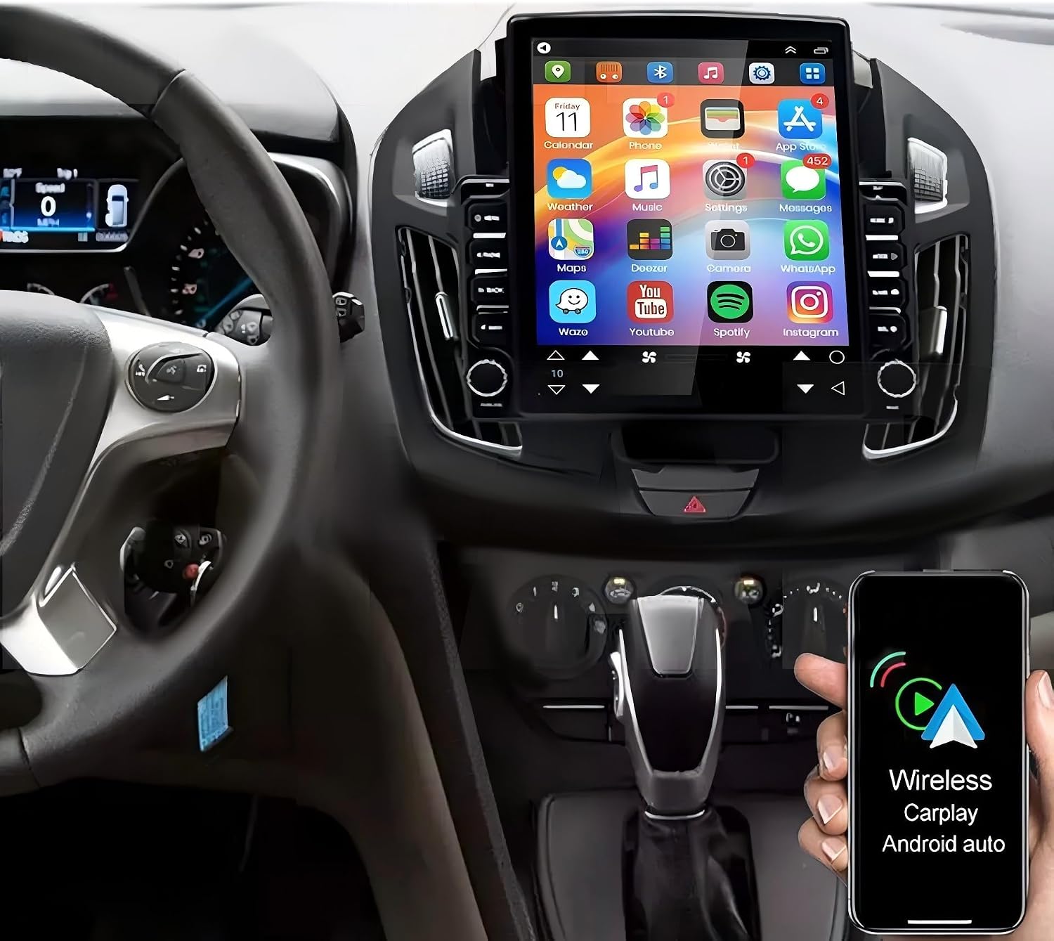 4+64G Car Stereo Radio Upgrade for Ford Transit Connect 2014 2015 2016 2017 2018, 9.7" Touchscreen Android 13 Car Radio Stereo with CarPlay Android Auto GPS Navi WiFi Bluetooth SWC FM DSP Camera Mic