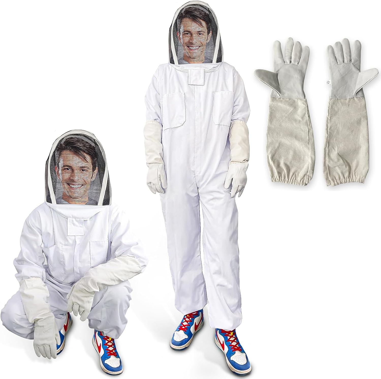 HOMEYA Bee Suit for Men Women with Gloves, Beekeeping Jacket with Removable Ventilated Hood&Pockets for Hive Tools