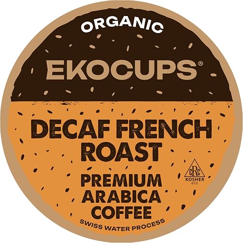 EKOCUPS Organic Swiss Water Decaf French Roast Coffee Pods, Extra 30% More Coffee Per Cup, Artisan Fair Trade Dark Roast, for Keurig K Cup Machines, Recyclable Pods, 40 Count