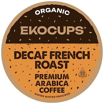 EKOCUPS Organic Swiss Water Decaf French Roast Coffee Pods, Extra 30% More Coffee Per Cup, Artisan Fair Trade Dark Roast, for Keurig K Cup Machines, Recyclable Pods, 40 Count