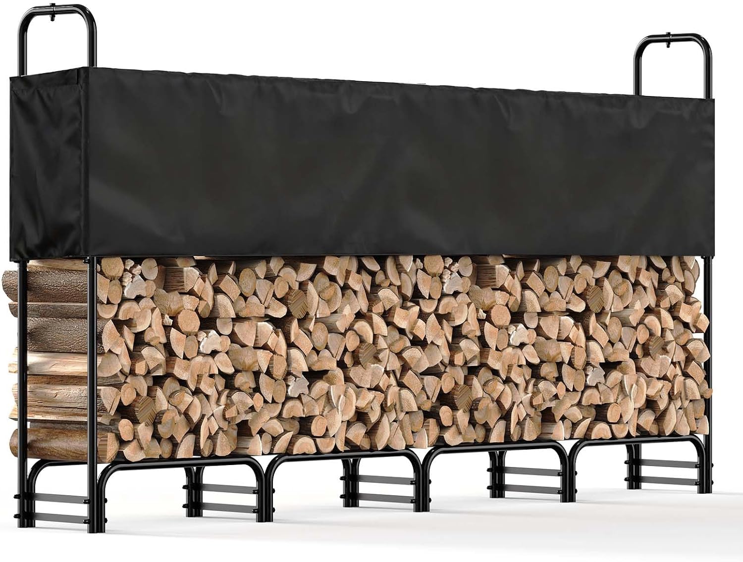 8 ft Firewood Rack with Cover, 1/2 Cord Heavy Duty Outdoor Firewood Log Rack, High-Capacity Firewood Storage, Water-Resistant Adjustable Cover for Outdoor & Indoor Patio, Deck & Fireplace 8ft