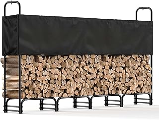 Firewood Rack with Cover 8ft Outdoor, 1/2 Cord Heavy Duty Wood Storage Rack with Water-Resistant Adjustable Top, High-Capacity Firewood Log Metal Stand Holder for Outdoor or Indoor Fireplace, Patio