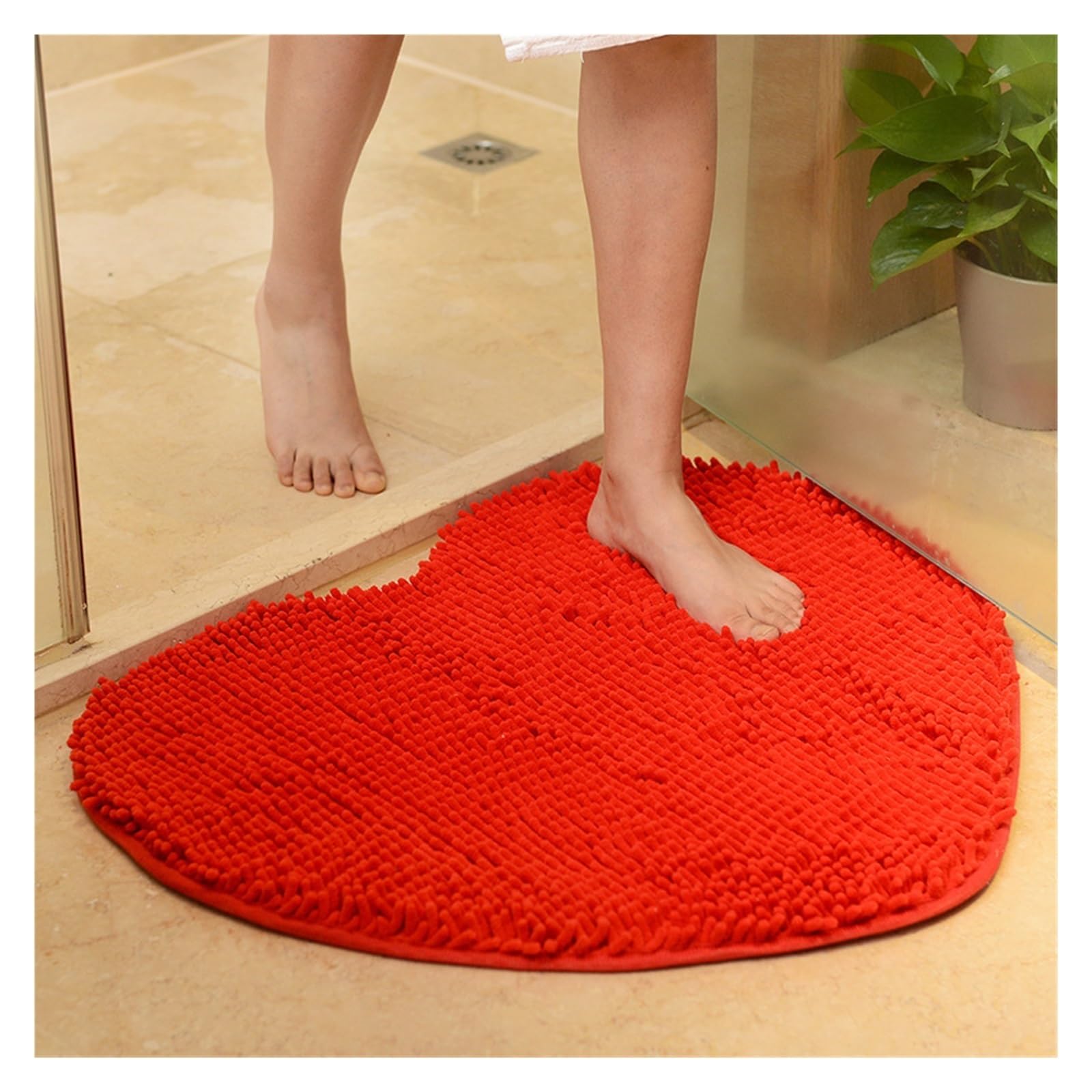 Tapis de bain en chenille cœur absorbant et antidérapant rose pour sol de douche