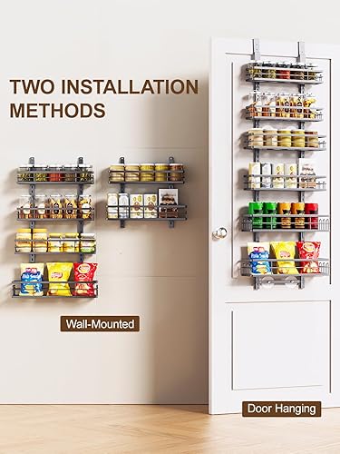 Miniatura 4 de Delamu Organizador de despensa sobre la puerta, organizador de puerta de despensa de 6 niveles con cesta ajustable, organizador de condimentos para