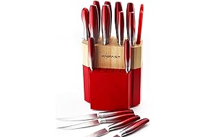 KNIFAST Full Tang Kitchen Knife Set with Block in Red