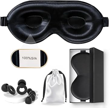 100% Mulberry Silk Sleep Mask as Your Ultimate Silk Eye Mask for Sleeping | Adjuster-Free 3D Contour for Petite Heads 21-23" | Zero Pressure Design | Yueerbao Black