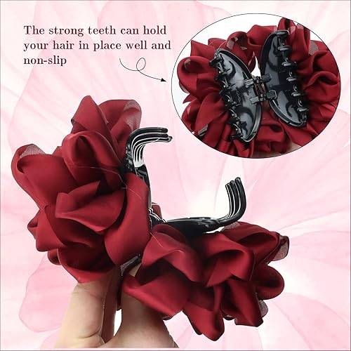 Miniatura 6 de Paquete de 4 lazos coreanos de gasa con diseño de mariposa azul, negro, burdeos, rojo, verde, mariposa, pulpo, lazo de seda, lazos grandes, pinzas