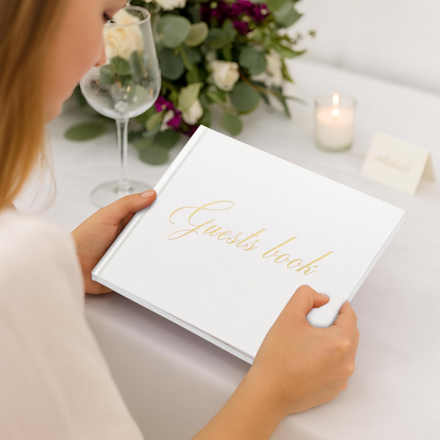 &And Per Se White Wedding Guest Book with Photo Spots – Elegant Hardcover Sign-in Book for Weddings, Baby Showers & Special Events – Blank & Lined Memory Keepsake Album