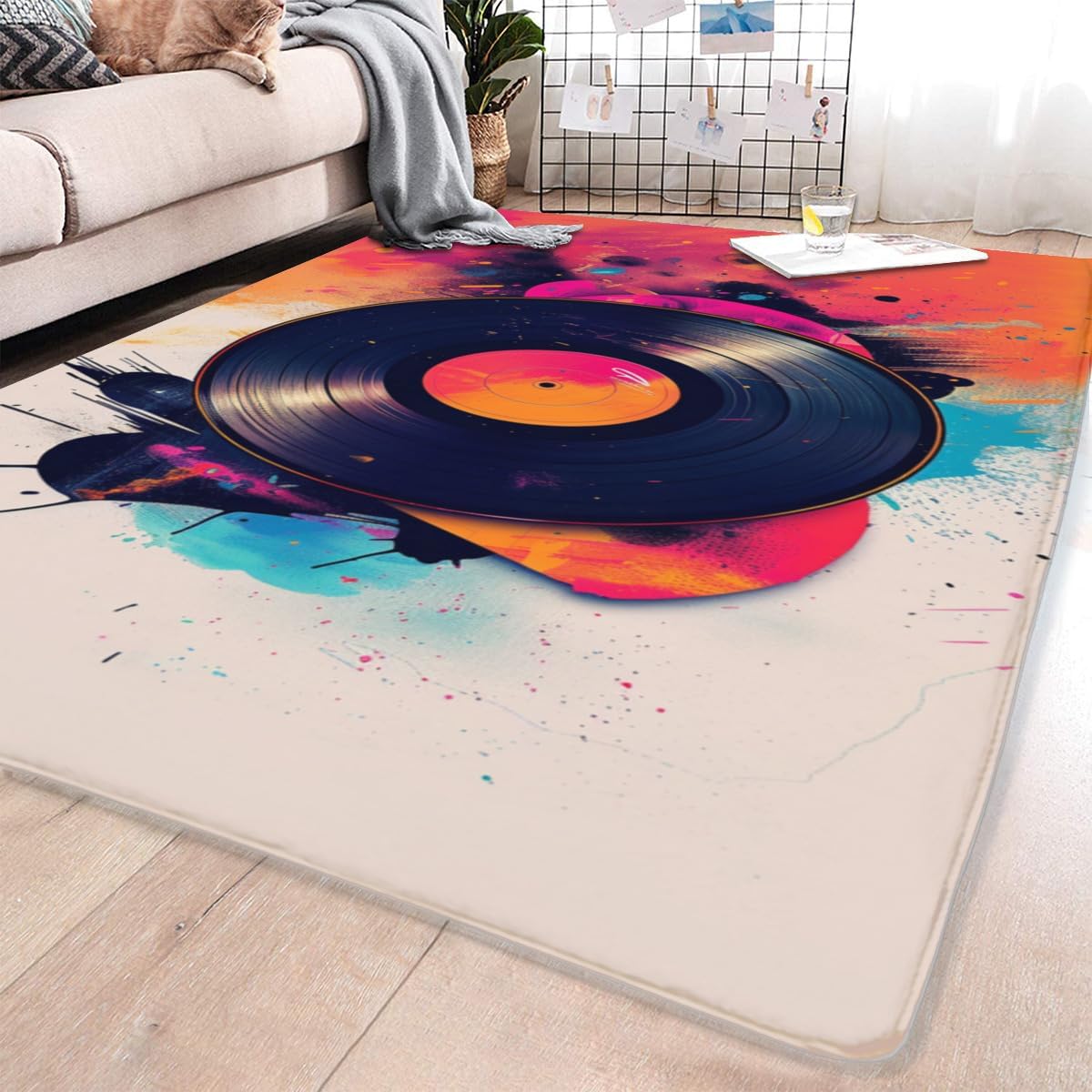 Vinyl Record Print Area Rug, The Visual Melody is Intoxicating. Orange and Black Theme Rugs are Suitable for Bedroom, Living Room, Study, Home Decoration Rugs, 2' x 3'
