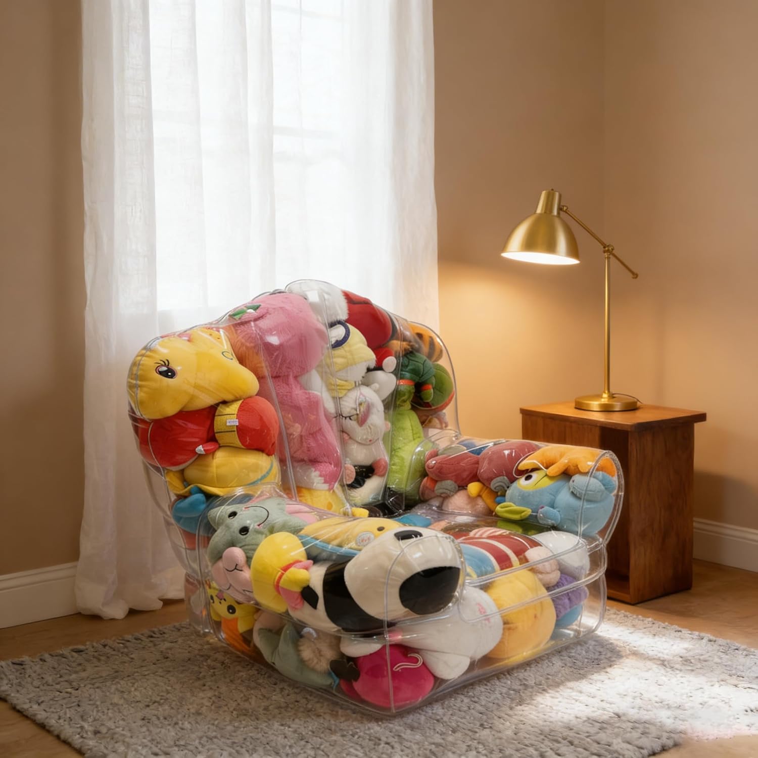 Clear Stuffed Animal Storage Chair (No Filler)- Extra Large Bean Bag Chair Cover for Kids, PVC Stuffed Animal Storage Sofa,Organizing Plush Toys or Textile,Easy Clean,Save Kids Room Space