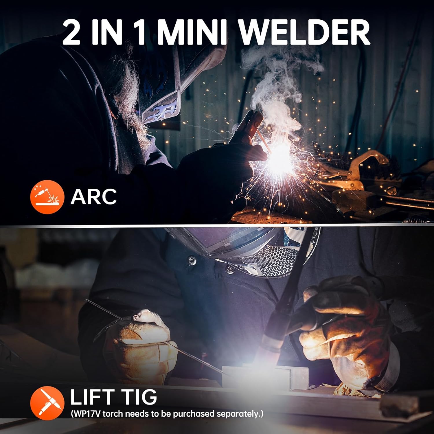 Two welders demonstrating ARC and Lift TIG welding processes