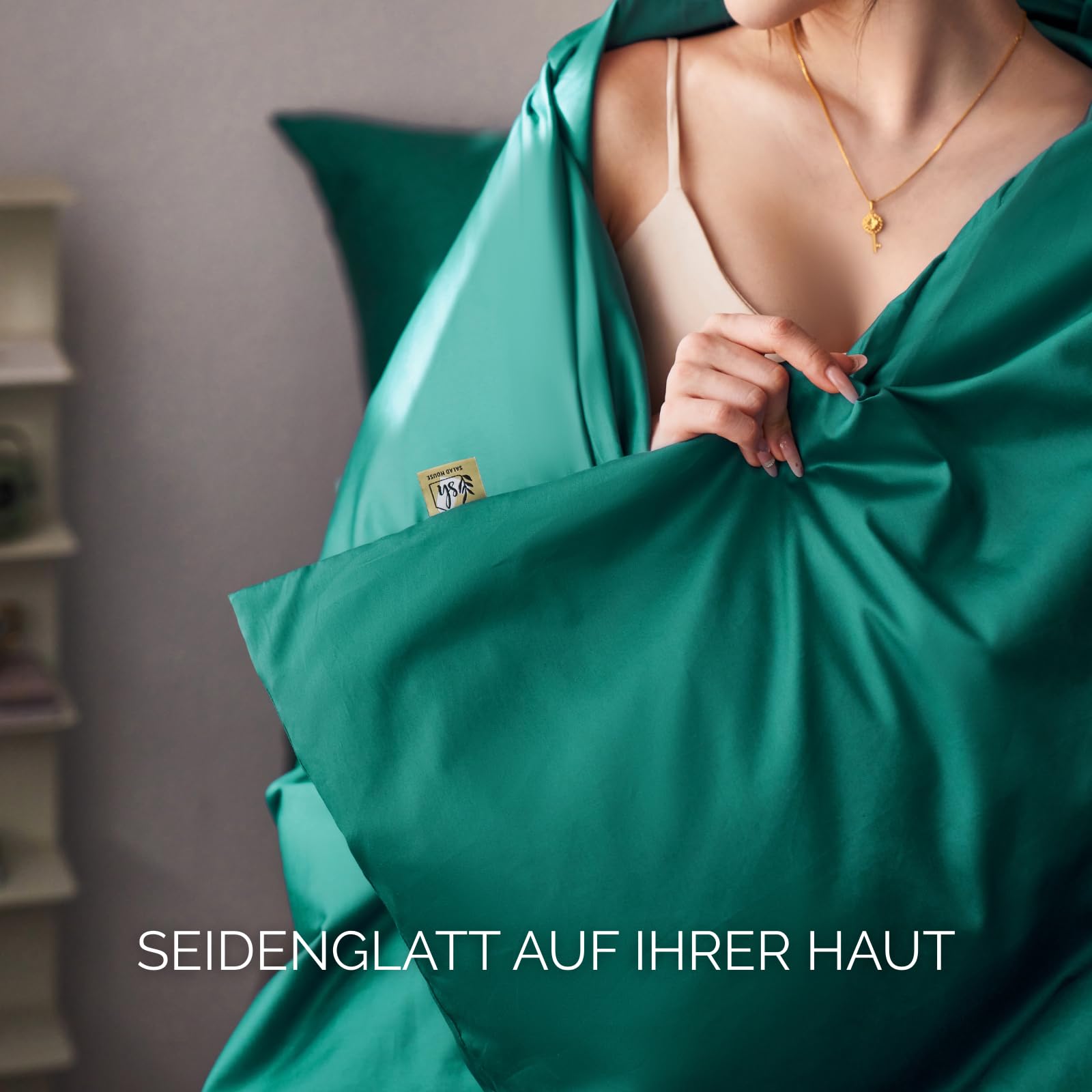 Mako Satin Bettwäsche 135x200 Dunkelgrün - 100% Ägyptische Baumwolle (400 TC) - Hochwertig, Kühlend, Bügelleicht & Glatt wie Seide - Bettbezug Set mit Kissen 80x80 & Reißverschluss