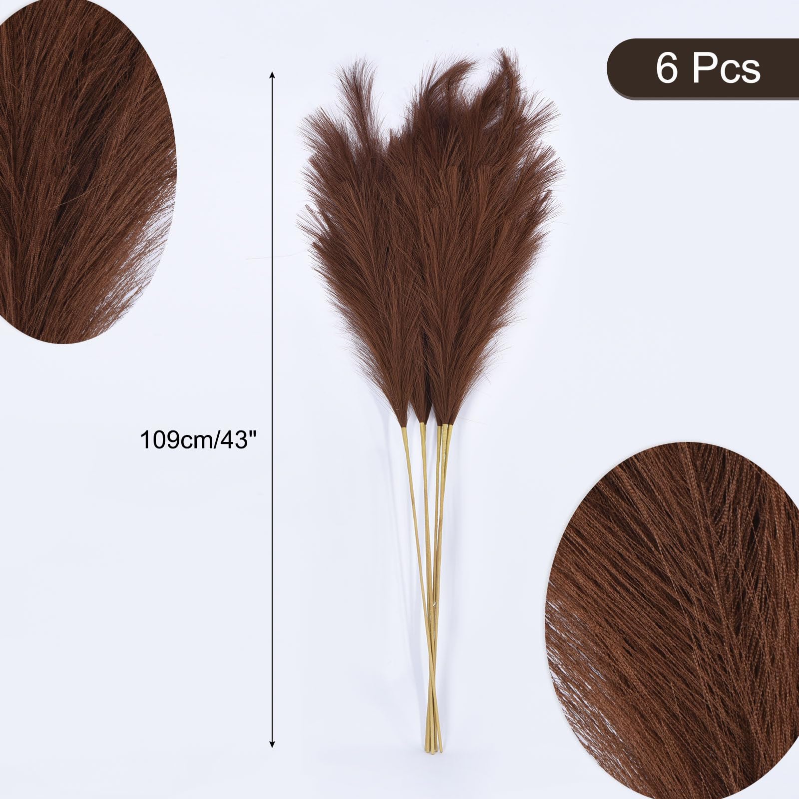 QUARKZMAN 6PCS Erba Pampas Finta Decor Alta 43"/109cm Grandi Steli Taupe