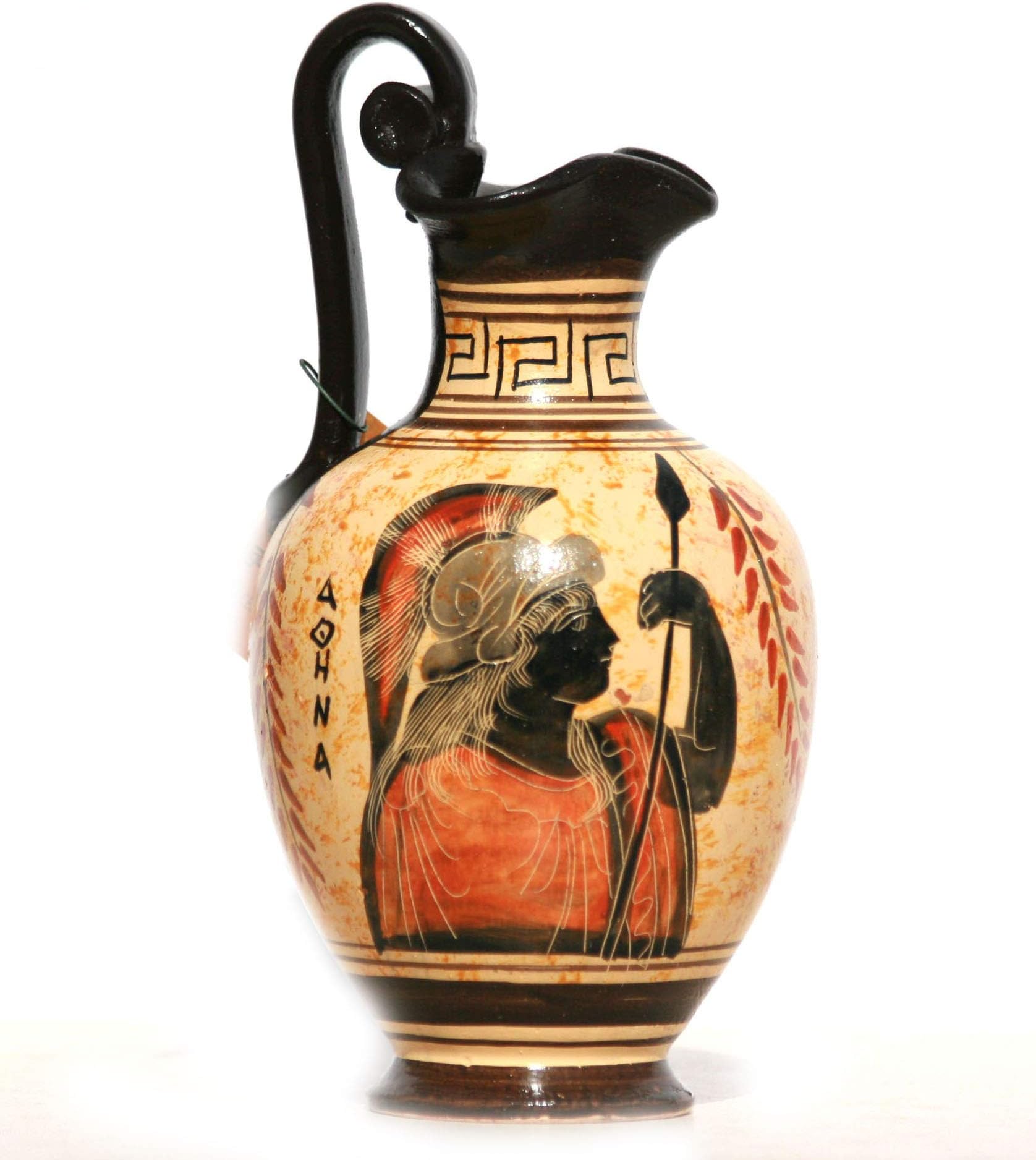 Greek Black-Figure Ceramic Vase Pot Pottery Painting Goddess Athena 6.7 inches