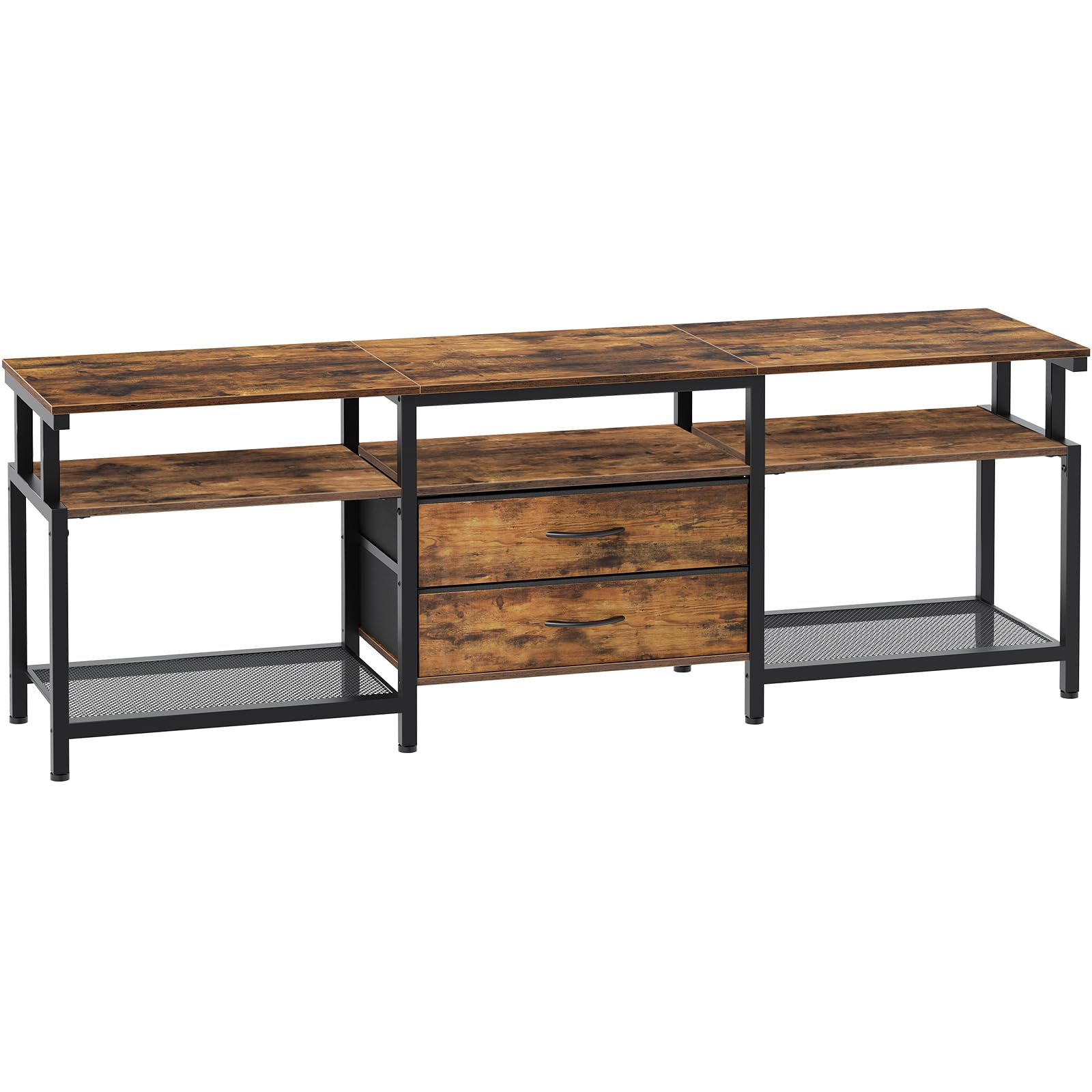 HOOBRO TV Stand Unit, TV Cabinet with Open Storage Shelves Cabinet, Media Console Table with Shelves and 2 Fabric Drawers, for Living Room, Bedroom, Rustic Brown and Black EBF55DS01