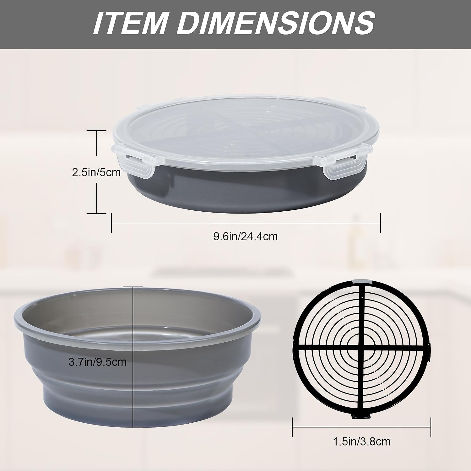 FJNATINH Collapsible Batter Bowl - Breading Bowl Shaker with Lid, Gray
