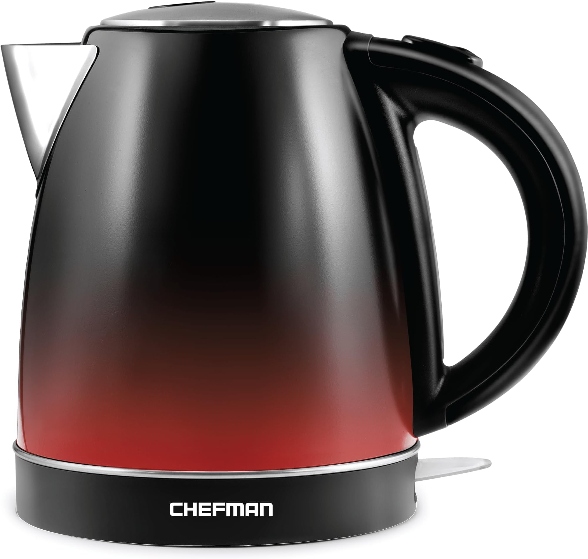 Chefman Electric Tea Kettle, Colour-Changing, Fast-Boiling, Auto Shut-Off, Cordless Pouring, Stainless Steel, BPA-Free Interior, 1.7 Litre Capacity, Black/Red