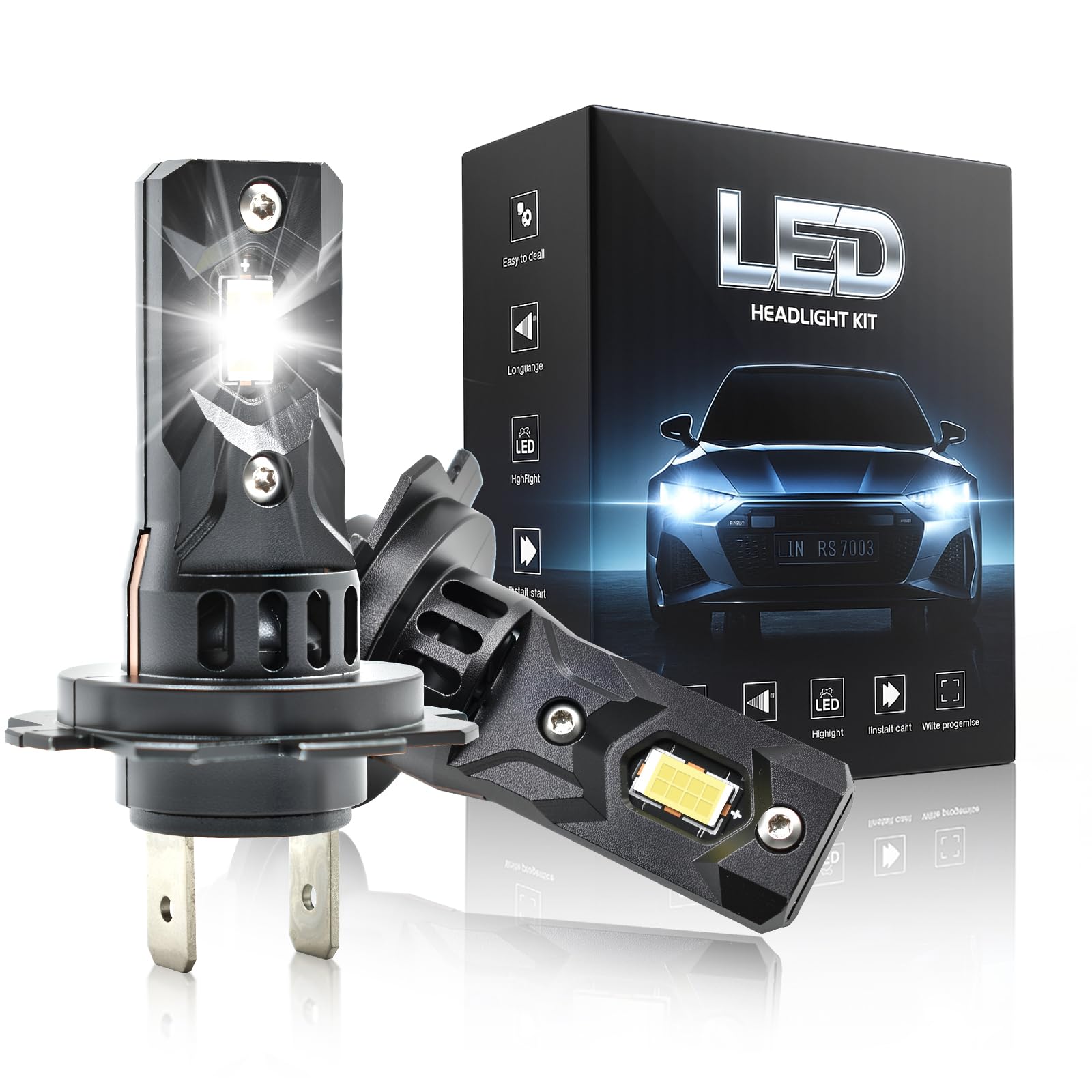 H7 LED, 48000LM 6500K Blanc Froid, 12V Ampoule H7 LED de Phares Voiture Automobile Aveentilateur, 900% Luminosité, 1:1 Mini Taille, Remplacement Des HalogèNes, 2 Pièces
