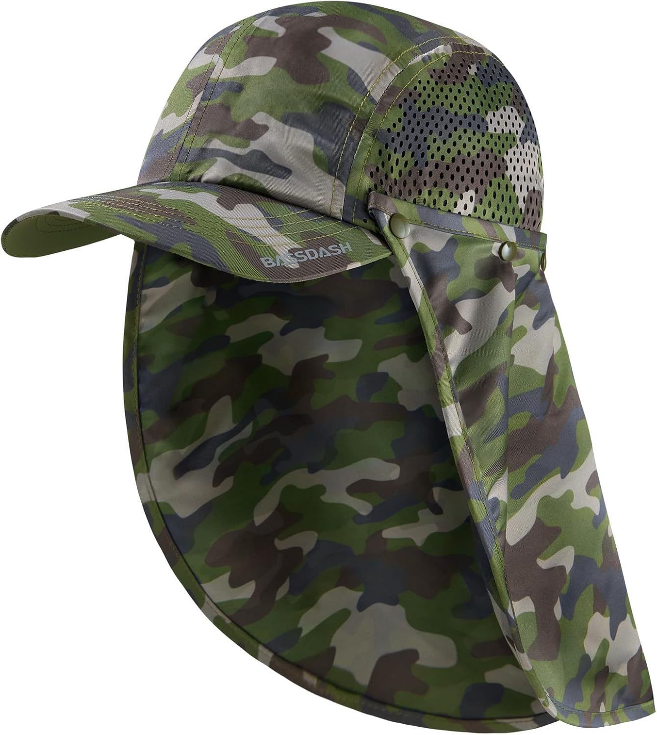 BASSDASH UPF 50+ Foldable Fishing Hat Baseball Cap with Removable Neck Flap Portable for Men Women Golf Hiking