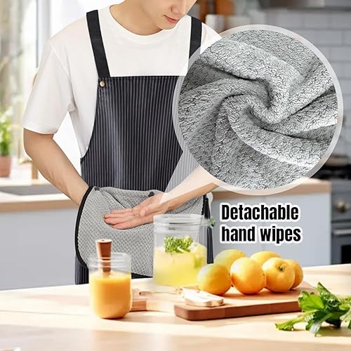 Miniatura 4 de Delantal de cocina con bolsillos, delantales impermeables con toallas de mano desmontables, espalda cruzada, sin amarre, para mujer, para cocinar,