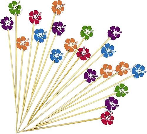 100 palillos de cóctel de flores, palillos de dientes para aperitivos, brochetas de bambú de 4.7 pulgadas de largo, palillos de cóctel hechos a mano