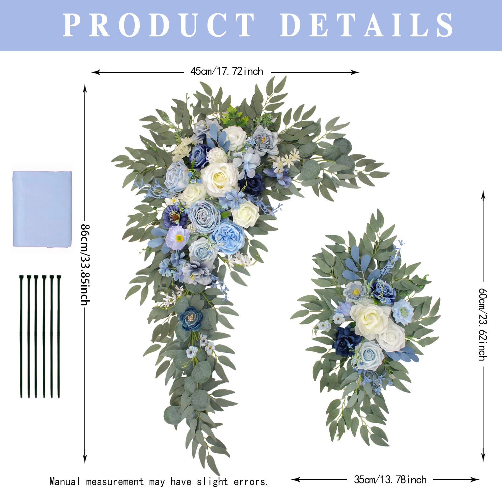 Arco de boda con cortinas (juego de 3) decoración de boda y arco de boda, arreglos florales artificiales, decoraciones de boda para recepción, boda (azul)