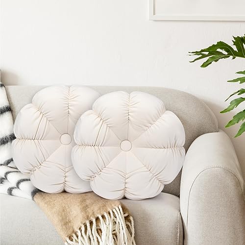 Miniatura 6 de Beeveer 2 almohadas redondas de 15.8 pulgadas, almohadas decorativas redondas de suelo, cojines estéticos circulares de flores para sofá,