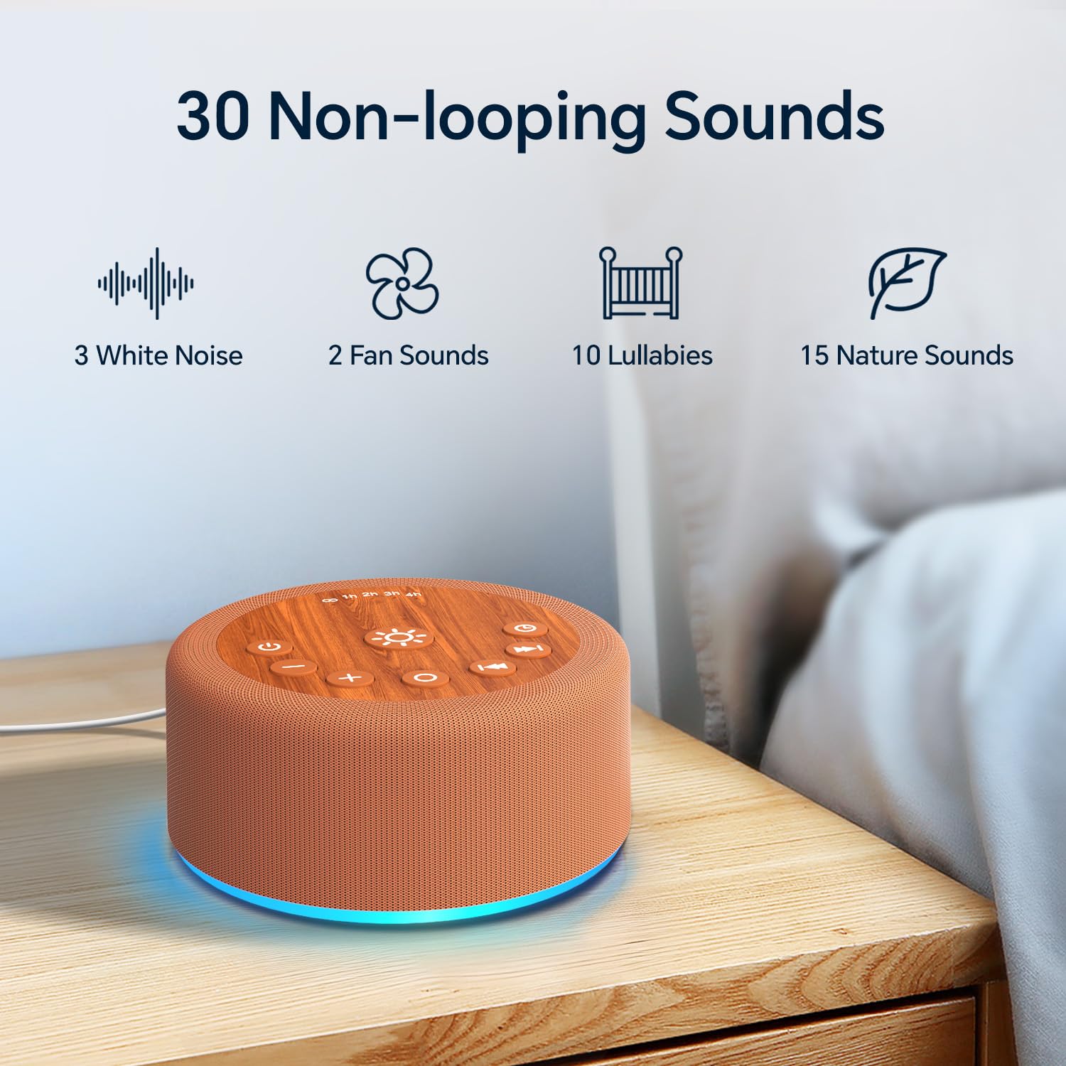 Schlaf-Sound-Maschine mit 30 nicht schlaffenden Geräuschen, 12 Farben, Nachtlicht, 5 Timern, weißer Rauschgenerator zum Schlafen