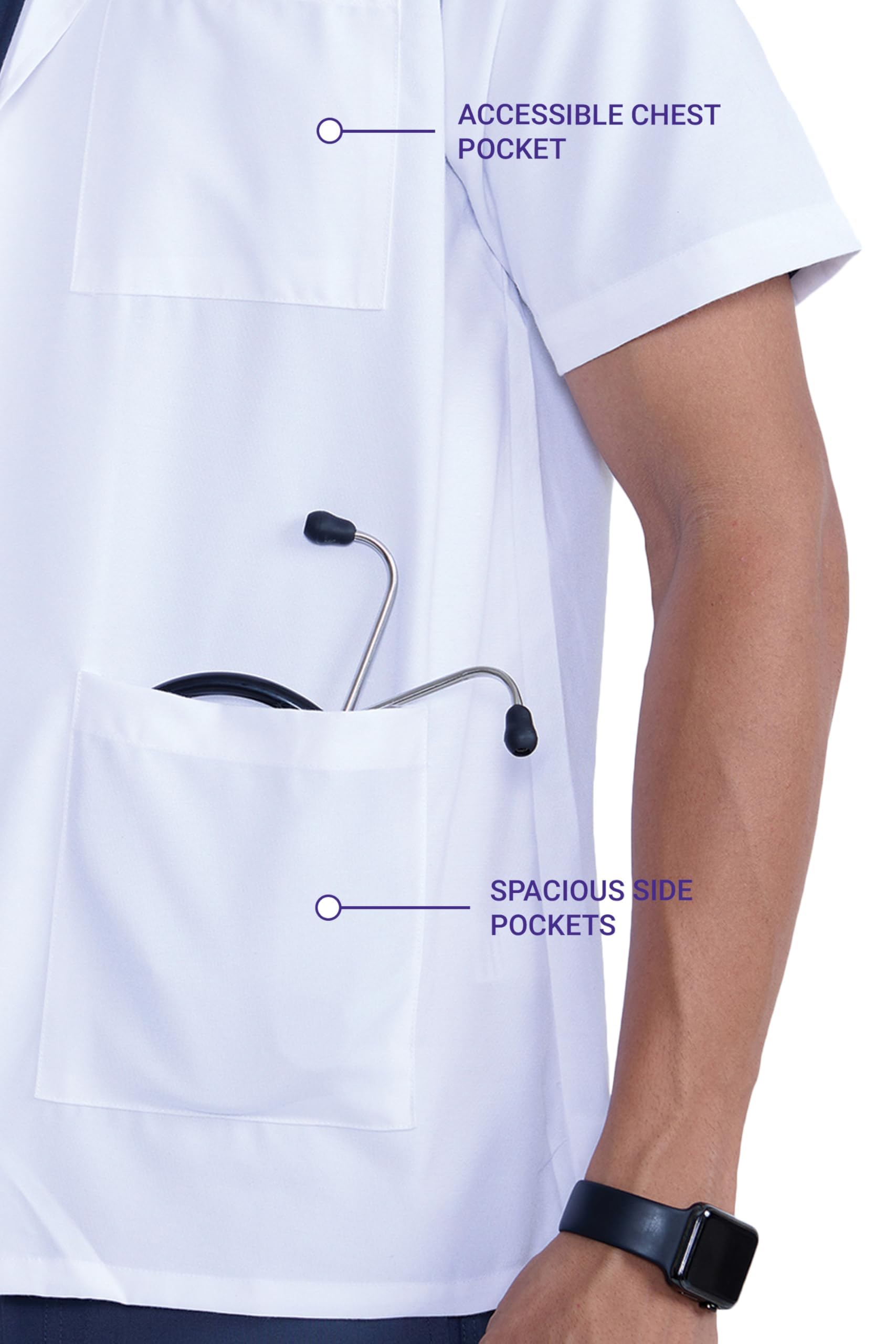 KNYA - Short sleeves short lab coat | Unisex | 3 Pocket | 100% Polyester | Perfect Fit | Anti Wrinkle | Lightweight | Durable (M, Short Sleeves) - Image 3 thumbnail
