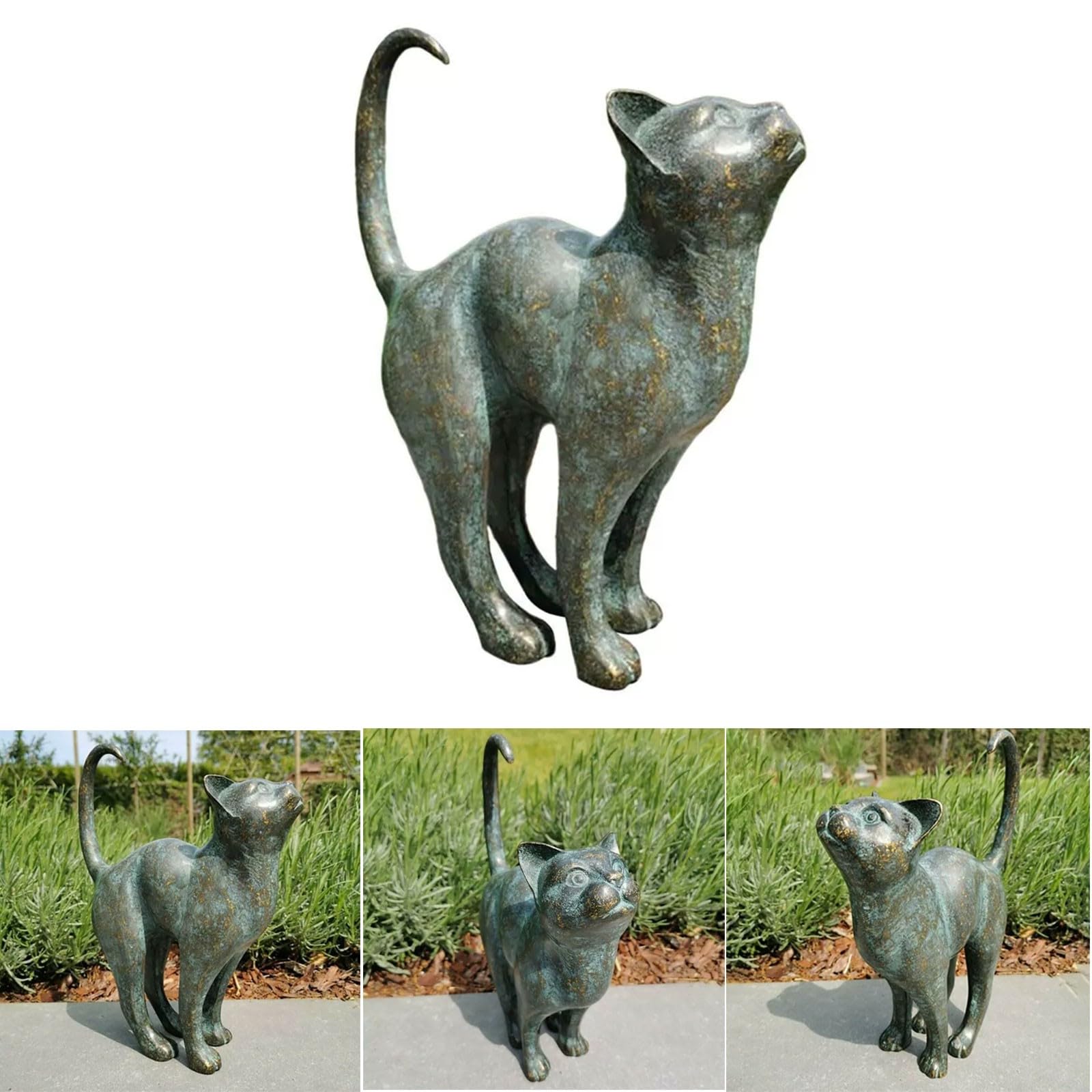 Simulation Cat Resin Bronze Porch Courtyard Home Garden Outdoor Sculpture Statue Decoration Interesting Indoor And Ornaments Smart Ornament (Grey, 18X15X10cm)