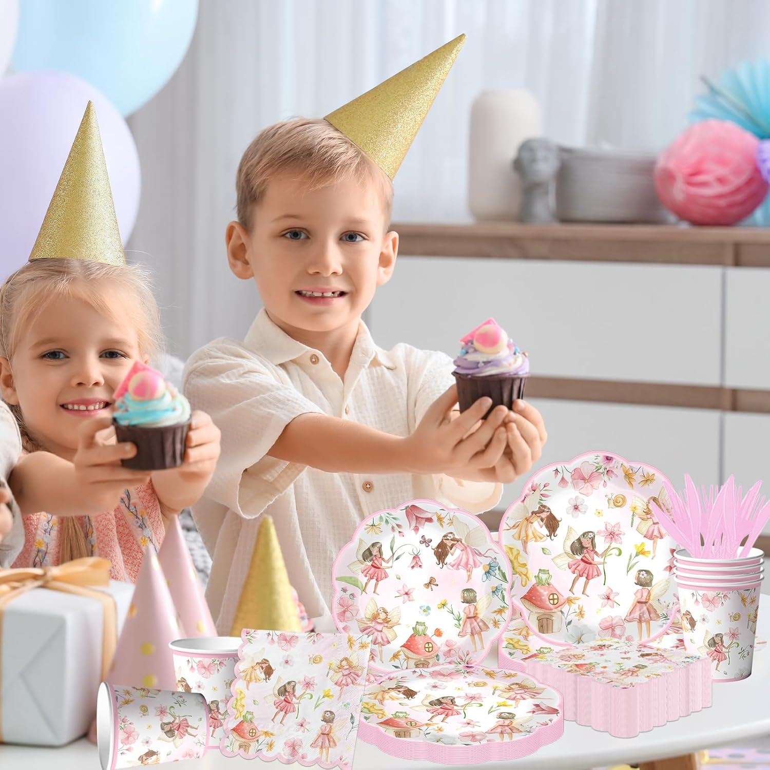Fairy Birthday Decorations Tableware,150pcs Fairy Garden Party Plates and Napkins Cups 1st Birthday Party Decorations for Girls Party Supplies,Serves 25 - Image 2