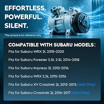 TadaMark A/C Air Conditioner Compressor With Clutch Compatible With Subaru Impreza 2.0L 2012-2016, for Subaru Forester 2014-2018, for Subaru WRX 2.0L 2015-2020, for 73111FJ041, GAS Only