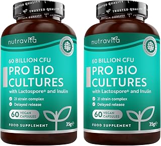 Nutravita Probiotika 60 Milliarden KBE aus 21 Kulturen Komplex + Lactospore® - 2 x 60 Vegane Probiotika Kapseln - Probiotic Bakterienstämme - Probiotics - Darmflora