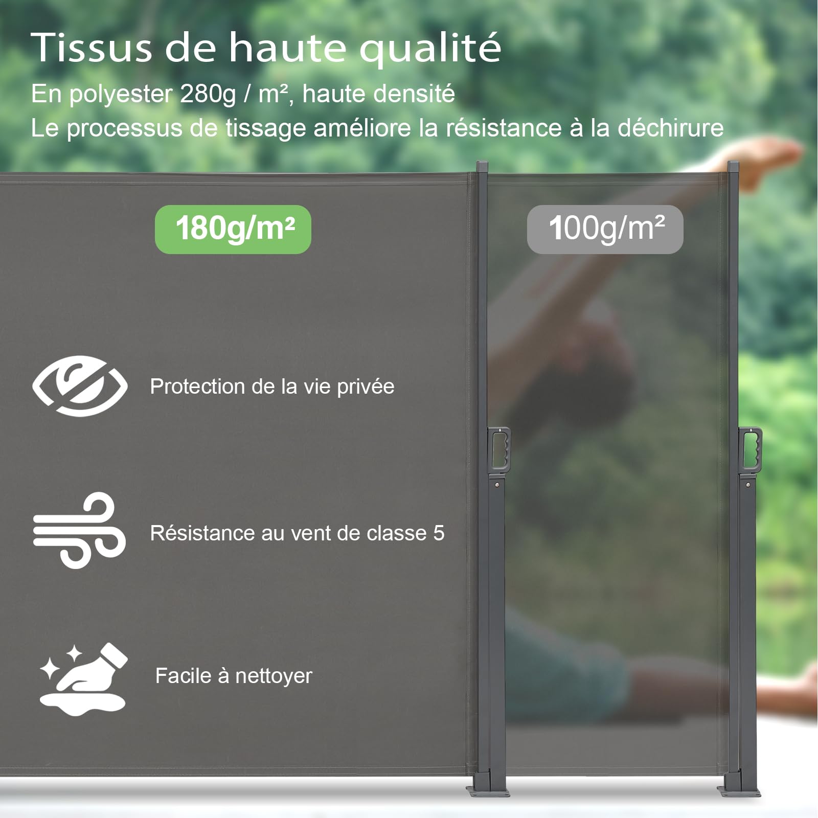 Canopée Store Latéral Extérieur 160 x 300 cm - Paravent Rétractable en Aluminium - Brise-Vue Balcon Terrasse Jardin - Gris Anthracite