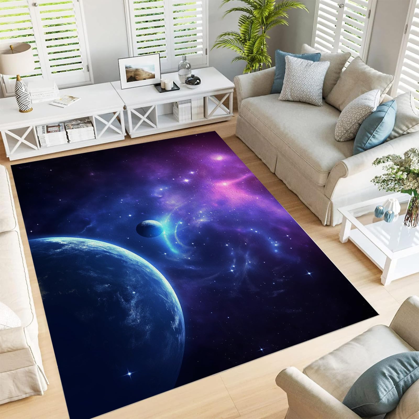 Tapis salon lavable planète contre les glissades de l'entrée