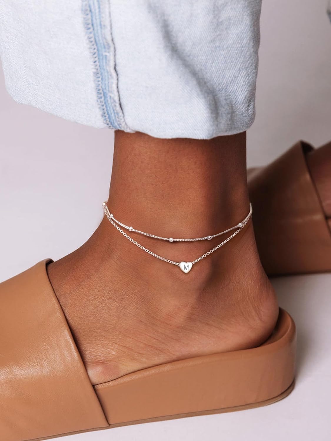 ChicSilver Sterling Silver Anklets for Women 925 Ankle Bracelets for Women Layered Heart Anklet With Beaded Anklets for Women - Image 4