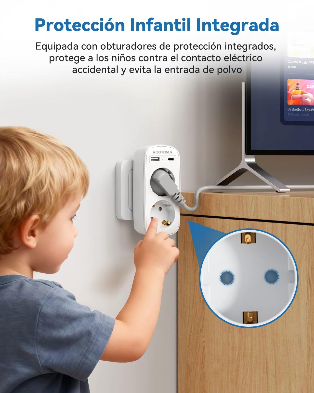Ladrón Enchufes 4 en 1 con USB-A y USB-C, Enchufe Doble para Pared, Compacto para Familia, Cocina y Oficina, Blanco, 4000W/16A — view 7