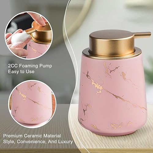 Miniatura 2 de YYW Dispensador de jabón espumoso de mármol, dispensador de jabón de manos de cerámica de 13.5 onzas, bonito dispensador de jabón líquido para lavar