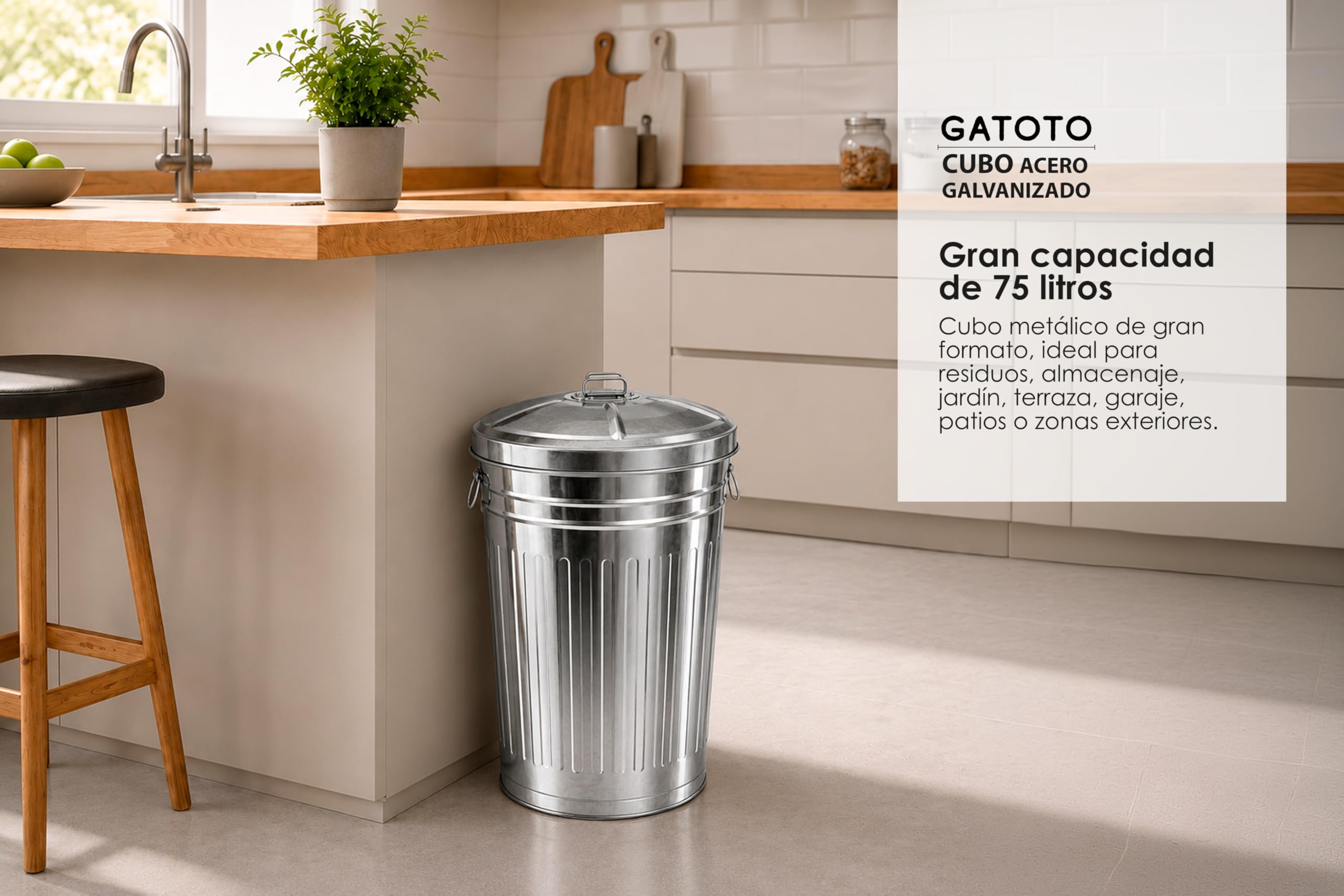 PAMEX - Cubo Basura Galvanizado Con Tapa Gatoto (75l)