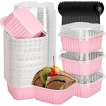 selizo 60 Pack 5oz Mini Disposable Cake Pans with Lids, Aluminum Foil Square Baking Cups, 3.5x3.5 Small Baking Cake Tins Cup Cake Containers with Lids for Individual Cakes