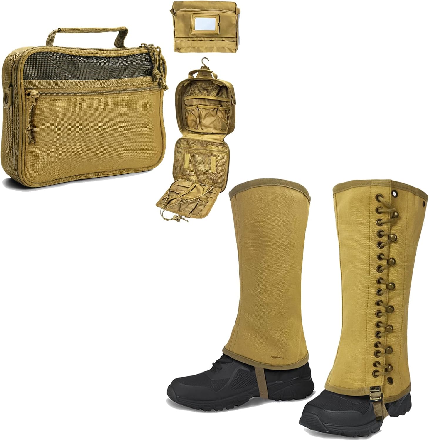 SUNRISING WW2 Gaiters for Men and Mens Toiletry Travel Bag