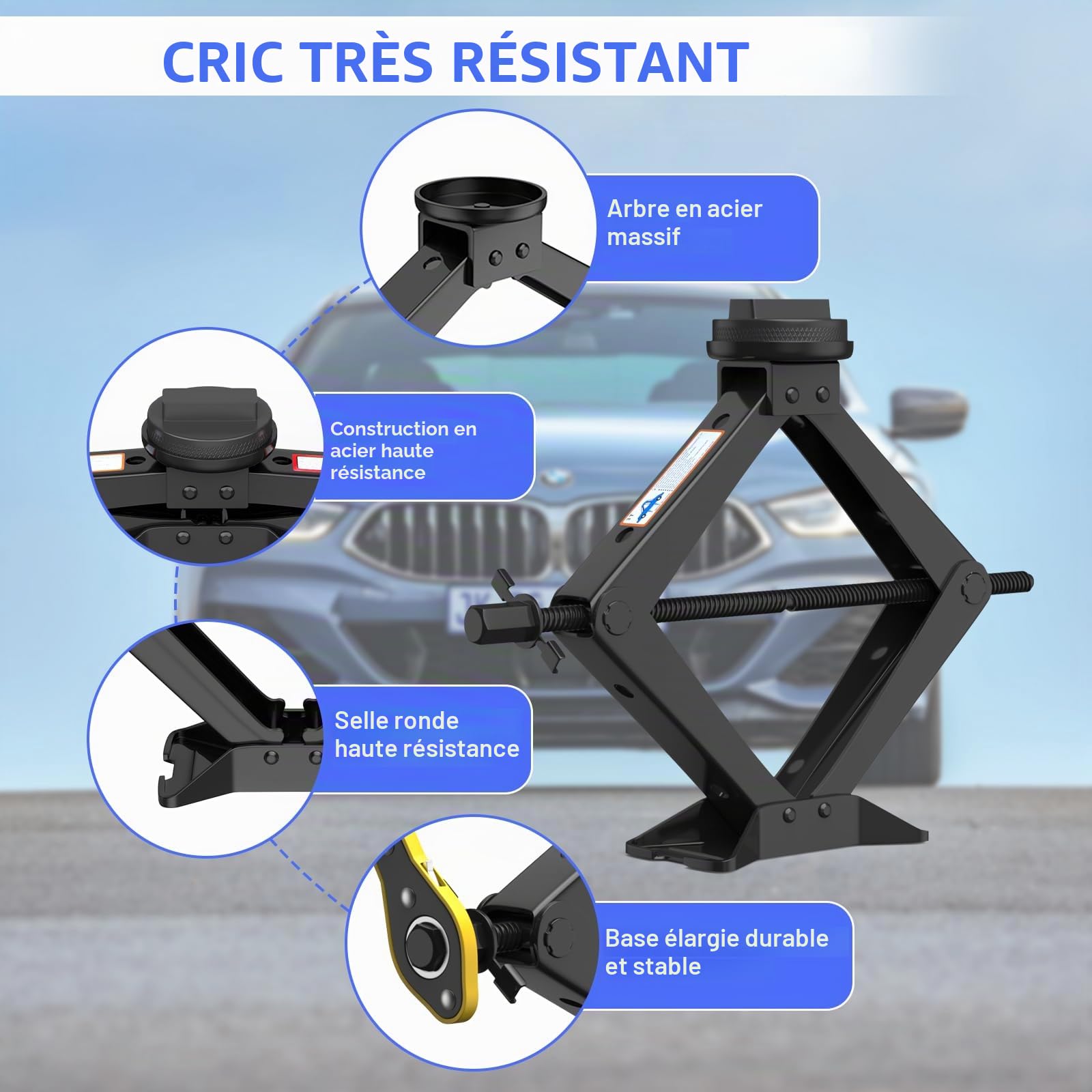 IMAYCC 3T Cric Voiture, Universel Crique Voiture pour BMW Série avec 2 Tampon Caoutchouc,Portable Cric de Levage avec Clé pour Écrous de Roue, Set Urgence Automobile pour SUV MPV BMW(1/3/5/6/7/Z/X)