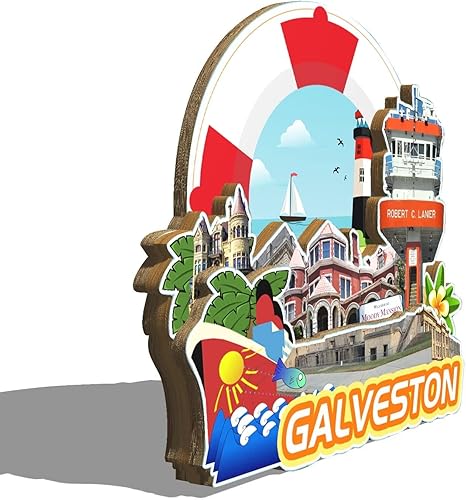 Miniatura 2 de Galveston - Imán de madera para nevera, diseño 3D, diseño de Texas USA, recuerdos coleccionables, decoración hecha a mano, 2