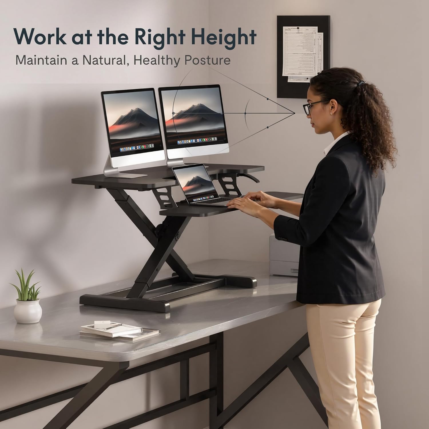 FLEXISPOT Standing Desk Converter 36" Desk Riser, Height Adjustable Desktop Riser Sit Stand Computer Workstation, Spacious Stand Up Desk Converter for Laptop Keyboard and Monitor Setup, Black