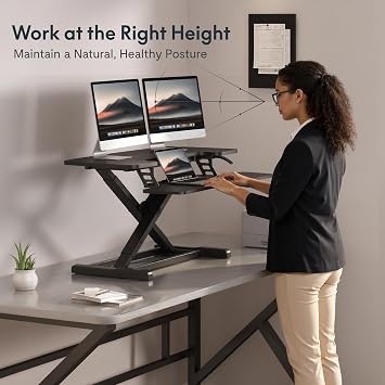 FLEXISPOT Standing Desk Converter 36 Desk Riser, Height Adjustable Desktop Riser Sit Stand Computer Workstation, Spacious Stand Up Desk Converter for Laptop Keyboard and Monitor Setup, Black