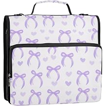 Purple Bow Love 3 Ring Binder with Zipper,Expanding File Folder and Shoulder Strap and Handle, 500 Page Capacity